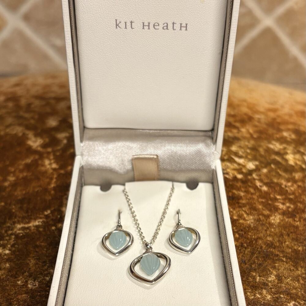 NWT Kit Heath Sterling & Light Greenish/Blue Chalcedony Earrings & Necklace